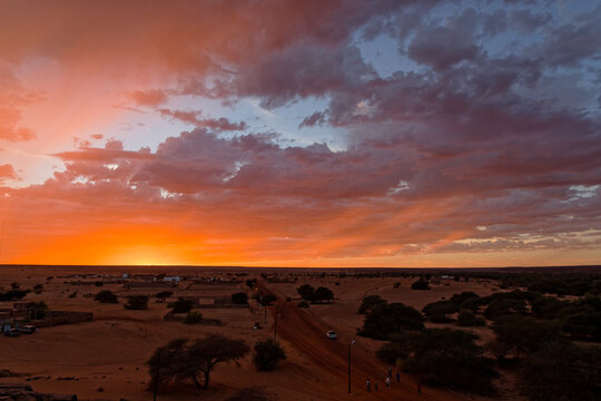 Sunset on the hill of Ouadane in Mauritania
