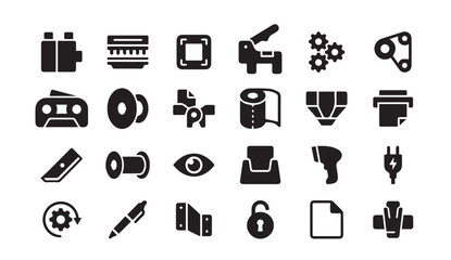 Fototapeta premium Set of black manufacturing and industrial flat vector icons on white background