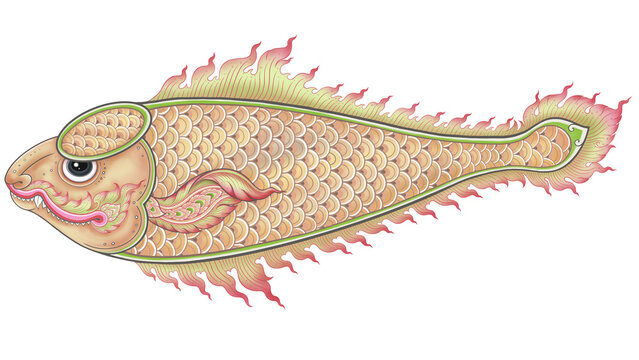 Traditional Thai Art Himmapan Mythical Fish Pla Hua Bat Illustration