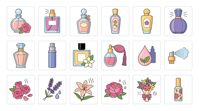 Perfume Bottles and Flowers.