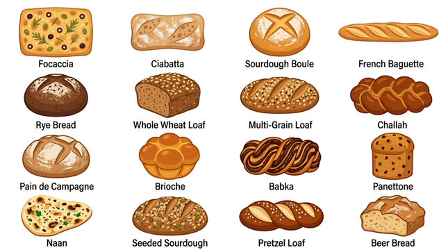 Variety of bread types.