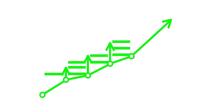 Green step chart diagram showing incremental growth and progression with business progress analysis statistics marketing increase positive performance investment management planning