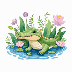 Obraz premium Krokodilbaby im Blumenfluss
