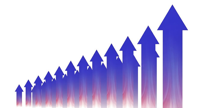 Series of blue vertical bar graph arrows showing gradual growth with business progress performance increase marketing development investment analytics statistics corporate improvement