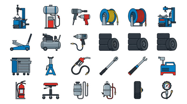 Collection of industrial tools icons.