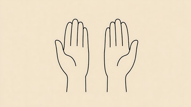 Open hands prayer gesture line drawing isolated on solid background