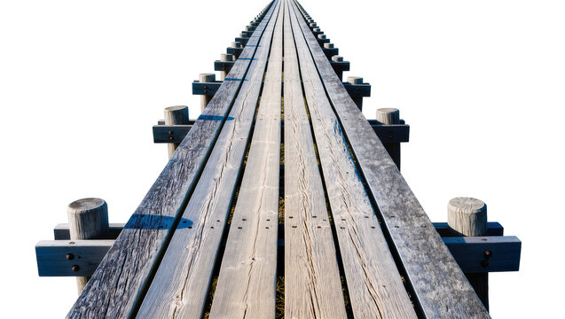 Weathered wooden pier planks with visible grain and texture, isolated on transparent background