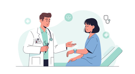 Fototapeta premium Medical Consultation Illustrative Presentation Doctor Explaining Healthcare Advice to Patient