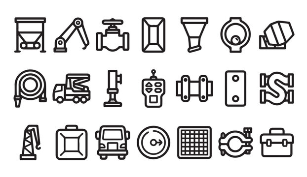 Line art icons for industrial machinery and construction equipment set
