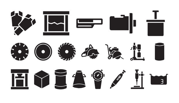 Construction and building materials testing equipment icon collection