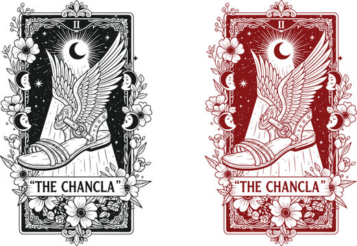 Halloween skeleton tarot card the chancla winged shoe illustration