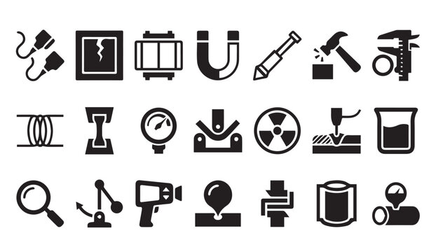 Collection of industrial and scientific measurement icons with industrial