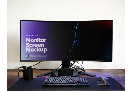 Ultrawide Monitor Screen Mockup Design for Label Printing and Brand Showcase