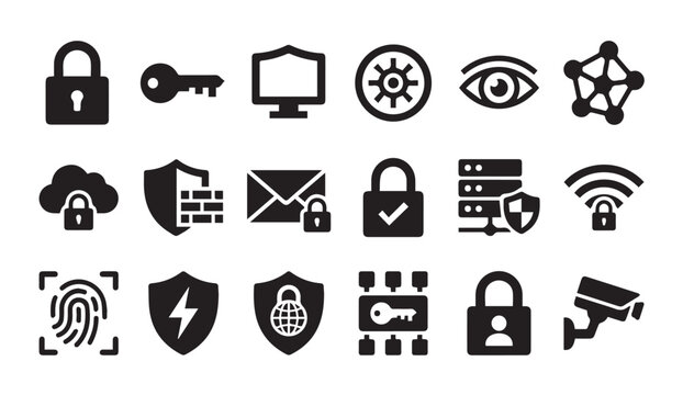 Cybersecurity and digital data protection icons set with security, protection
