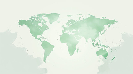 Fototapeta premium Soft Green Watercolor World Map on Light Background — Global Travel and Geography Concept