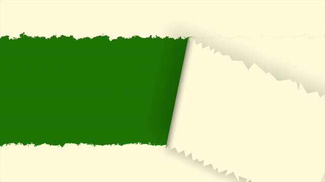 Torn paper transition revealing a green screen background, ideal for chroma key compositing, adding custom text or footage, and creating creative video transitions. 4k video