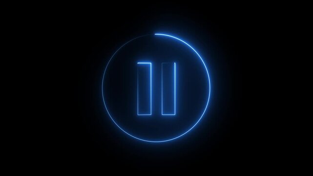 Glowing light neon red and blue color media player pause icon animation sign symbol on black background .4k video animation .