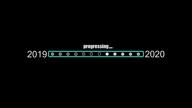 Businessman touching digital progress bar from 2019 to 2020 symbolizing future planning, strategic transition, innovation,and growth with focus on leadership,success,and business development.4k video.