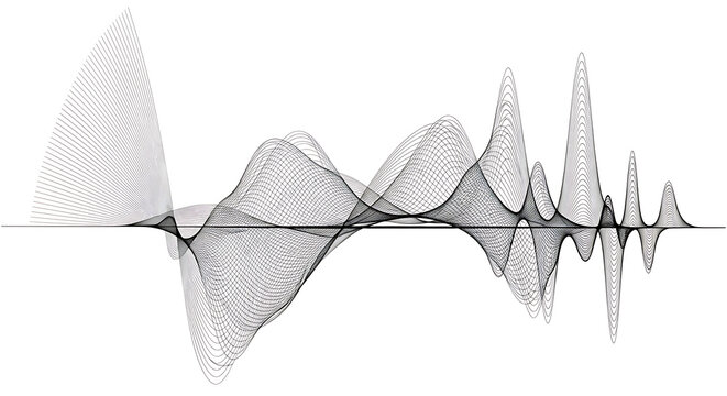 Abstract sound wave visualization in black and white with waveform frequency visualization abstract technology communication analysis oscillation spectrum electronic vibration monochrome