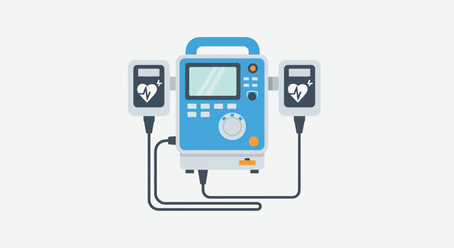 Medical Defibrillator Device Conceptual Flat Illustration With Monitor and Cardiac Sensors