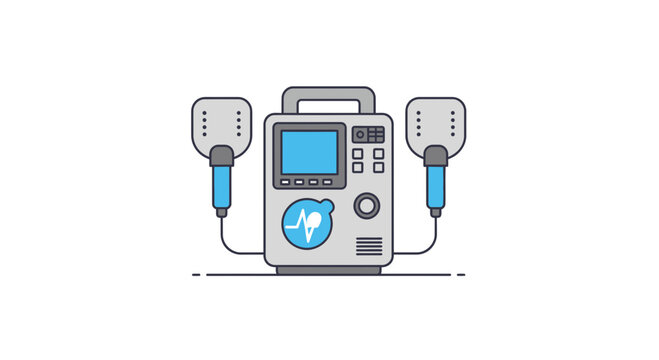 Medical Defibrillator Device Graphic Depiction in Modern Simplified Vector Illustration Style
