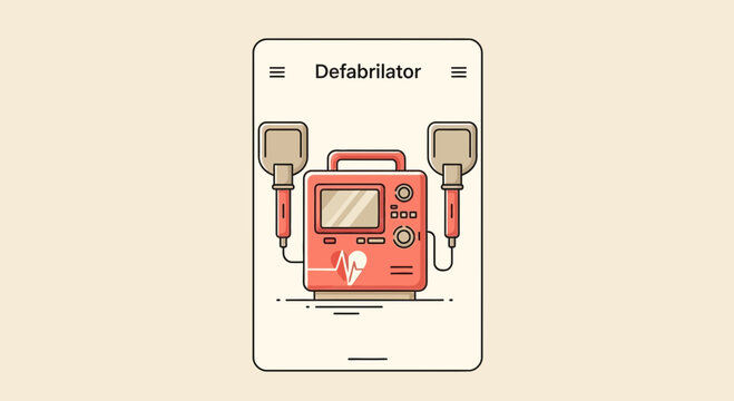 Medical Defibrillator App Interface Representing Emergency Healthcare And Life Support