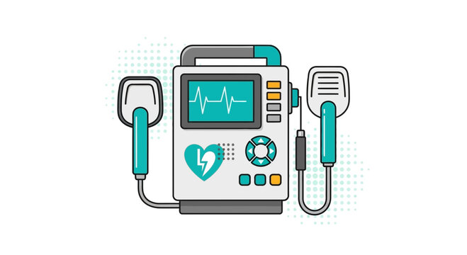 Medical Device Illustration: Displaying Vital Signs With Heart Symbol and Cardiac Rhythm Monitoring