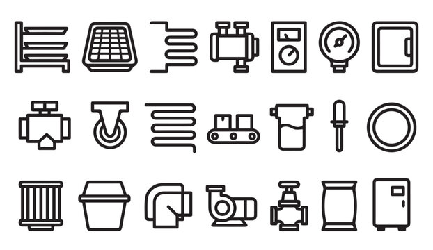 Industrial equipment and machinery icons set with coil spring, industrial