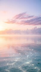 Fototapeta premium Dreamy pastel sky background with warm peach sunlight and smooth calm ocean
