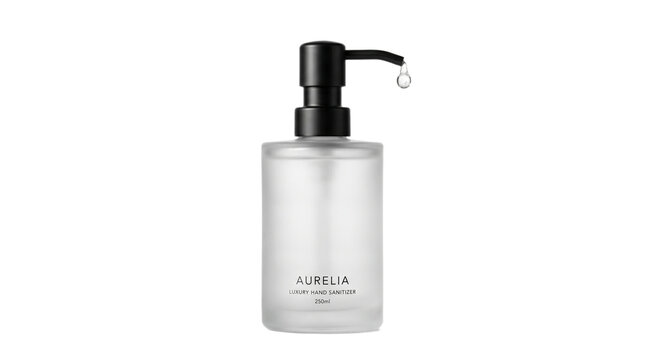 A bottle of Aurelia hand sanitizer gel on transparent background