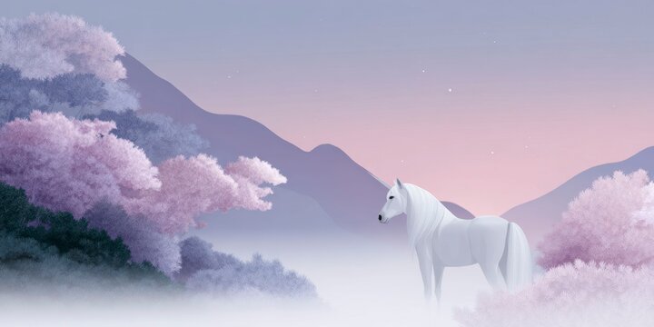 a beautiful unicorn with colorful clouds in the sky, pastel colors, and a detailed background