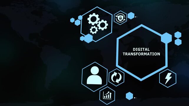 Digital Transformation Strategy Concept with Automation, Innovation, Connectivity and Enterprise Technology Icons.