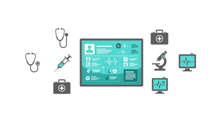 Fototapeta premium Medical Digital Interface With Medical Tools And Elements On White Background