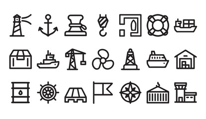 Set of nautical and maritime shipping industry icons with nautical, maritime © Noor