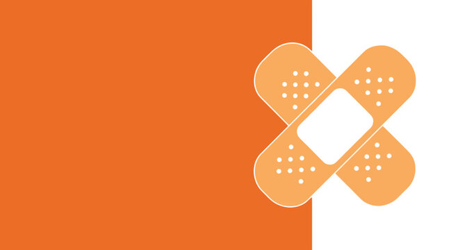 Medical Emblem: Cross-Shaped Adhesive Bandage With Orange and White Background Design