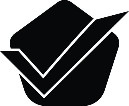 Flat checkmark icon on black stack of papers