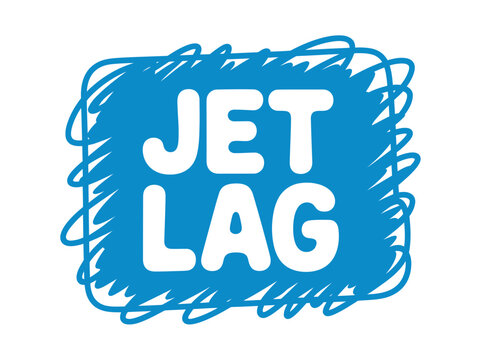 A blue and white vector graphic illustration of a jet lag logo with a scribbled design