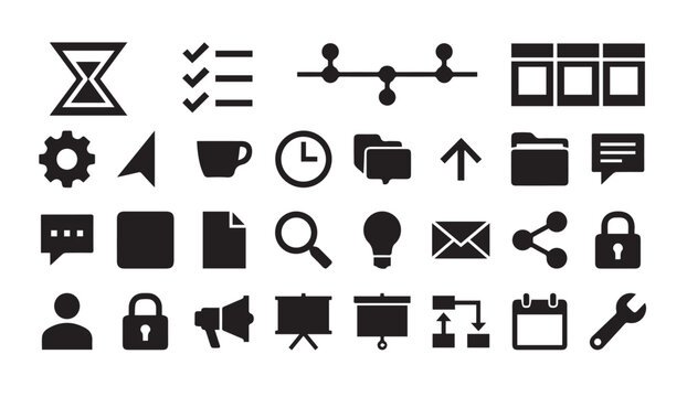 Business office and administration workflow vector icon set with business