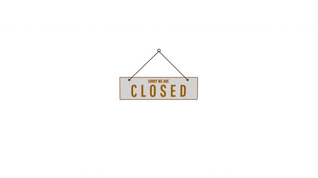 Hanging open and closed door sign animation on white background, Perfect for retail, business, and store concept videos. 4K video