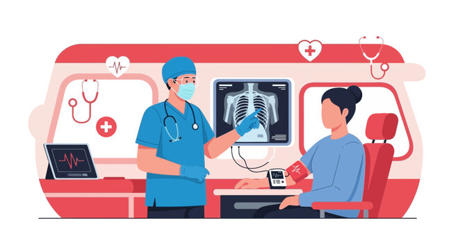 Medical Examination and Diagnostic Imaging Process Illustrative Scene Healthcare Concept