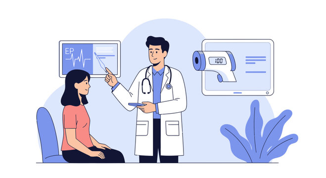 Medical Examination and Diagnostic Presentation With Doctor and Patient Illustration