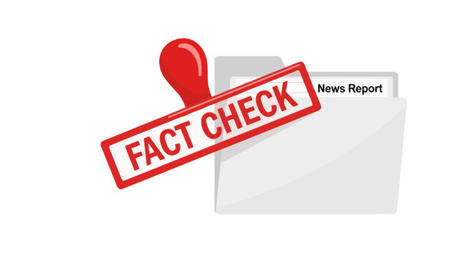 Fact Check Red Rubber Stamp on News Report Folder Illustration - Truth and Information Verification Concept