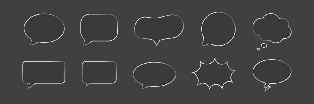 glass morphism speech bubbles set with glowing borders. Blank chat boxes Liquid glass message box set. Glass morphism speech bubble set. Futuristic glassmorphism interface with holographic bubbles