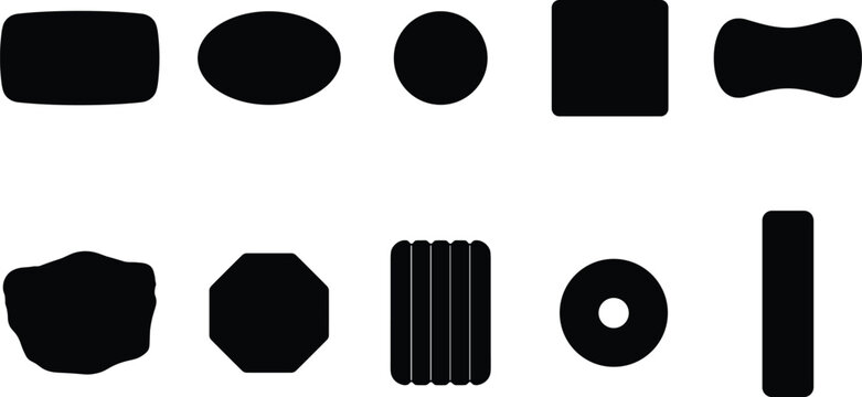Collection of Various Black Geometric Shapes on a White Background