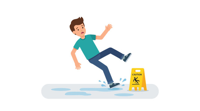 Man slipping on wet floor