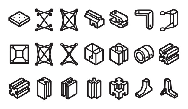 Isometric construction and engineering components icon set with isometric