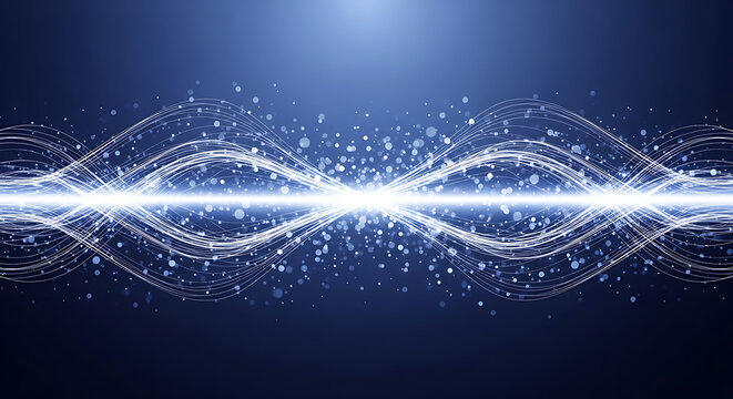 Abstract blue digital data wave technology background with glowing light particles technology abstract particle connection communication futuristic information internet innovation structure