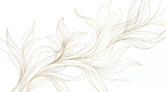 Abstract golden flowing leaves line art illustration