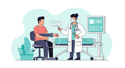 Fototapeta premium Medical Examination and Monitoring: Doctor Checking a Patient's Vital Signs with Equipment