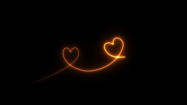 Glowing neon line love heartbeat Curved dotted line with heart shapes, romantic arrow path, love trail design, decorative swirl line.4k motion graphics video animation